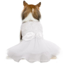 Vestidos de princesa branca de cachorro com bowknot